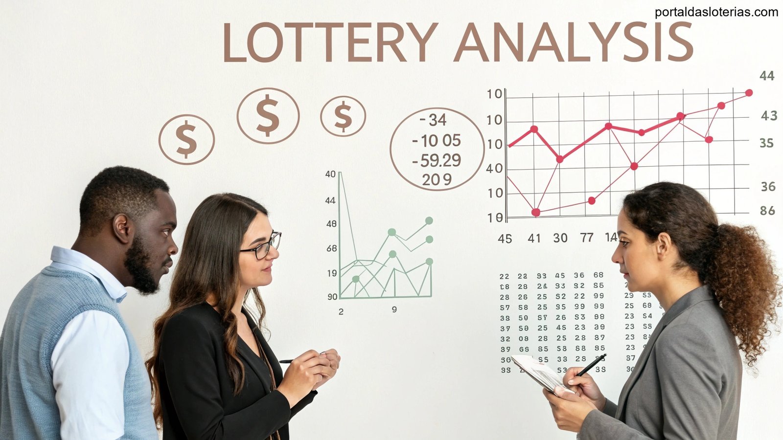 Imagem representando análise de números da Lotomania, com gráficos e padrões matemáticos.