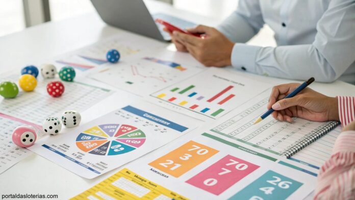 imagem de gráficos e pessoas analisando dados estatísticos para a loteria MaisMilionária