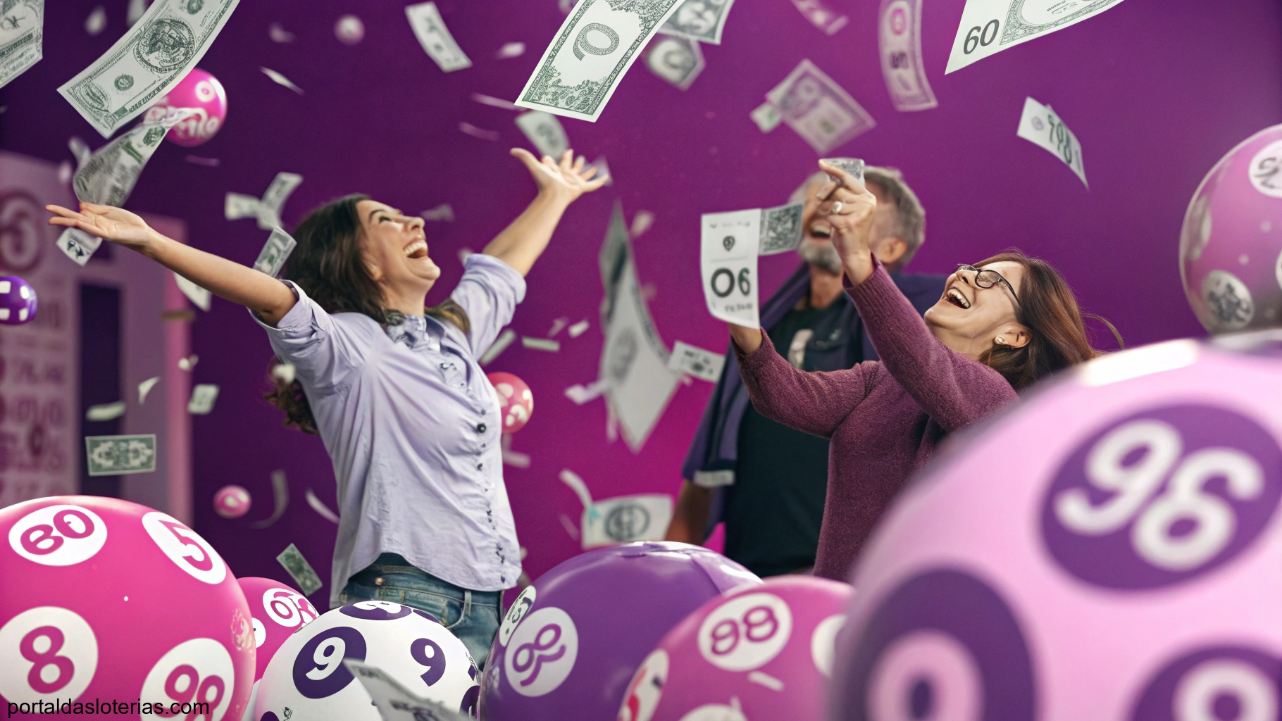 Imagem de sorte e riqueza representada por cores vibrantes e elementos simbólicos relacionados à loteria