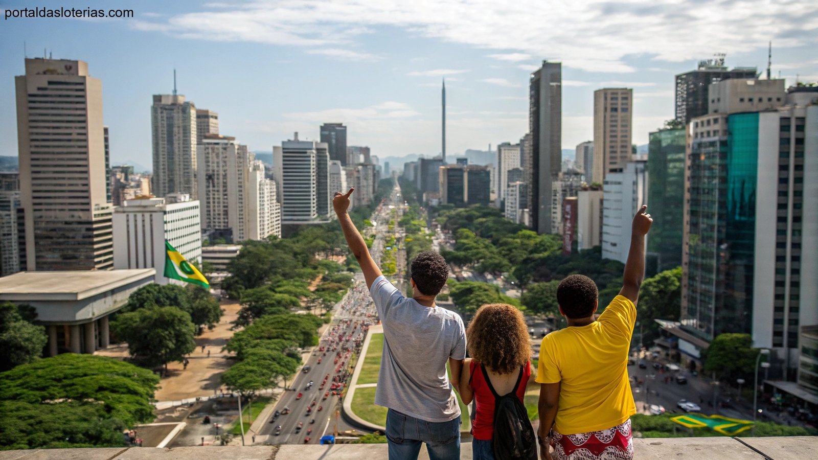 Pessoas em uma cidade brasileira aguardando resultados da loteria