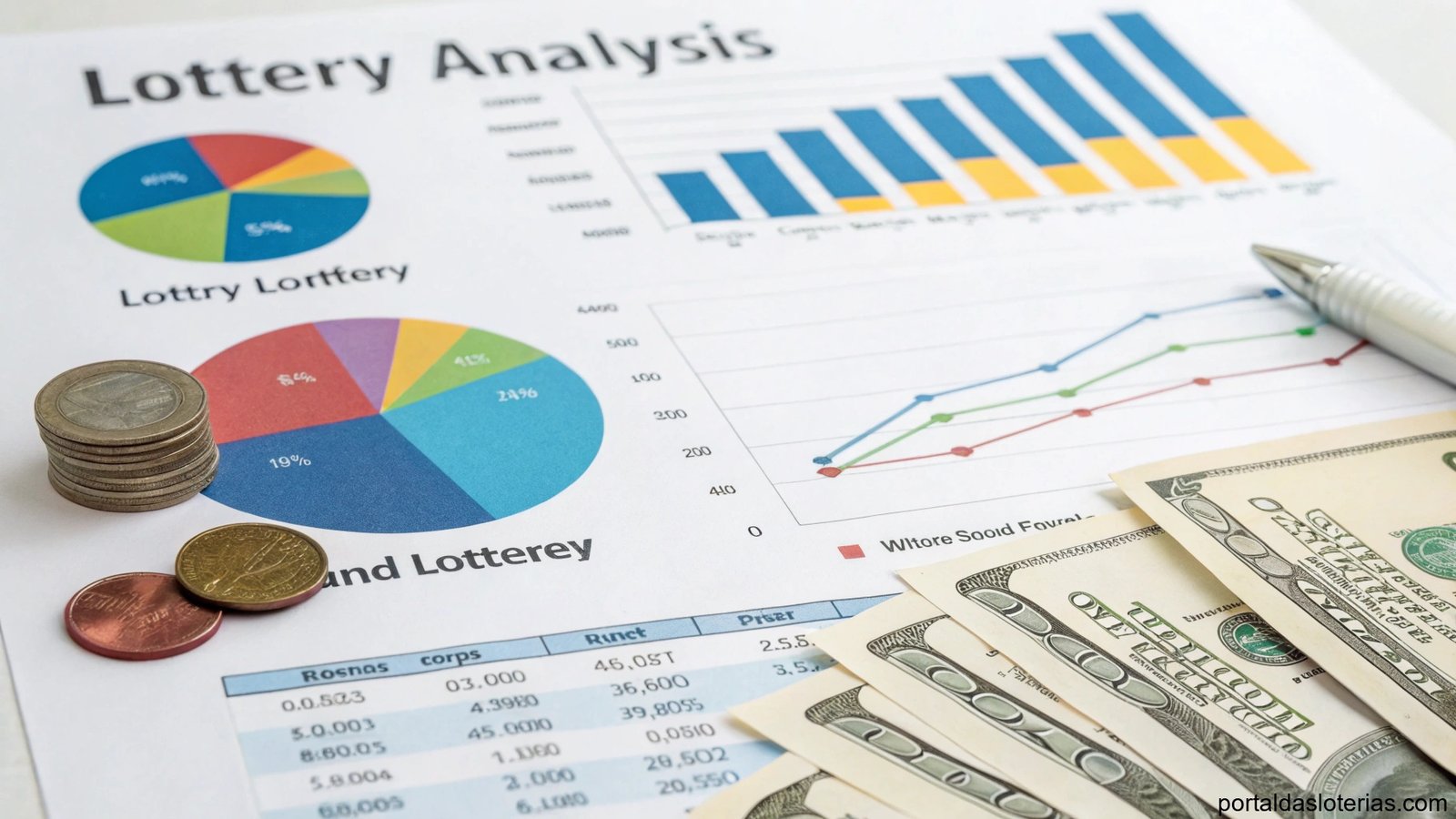 imagem de gráficos e símbolos de análise matemática representando planejamento estratégico para loteria