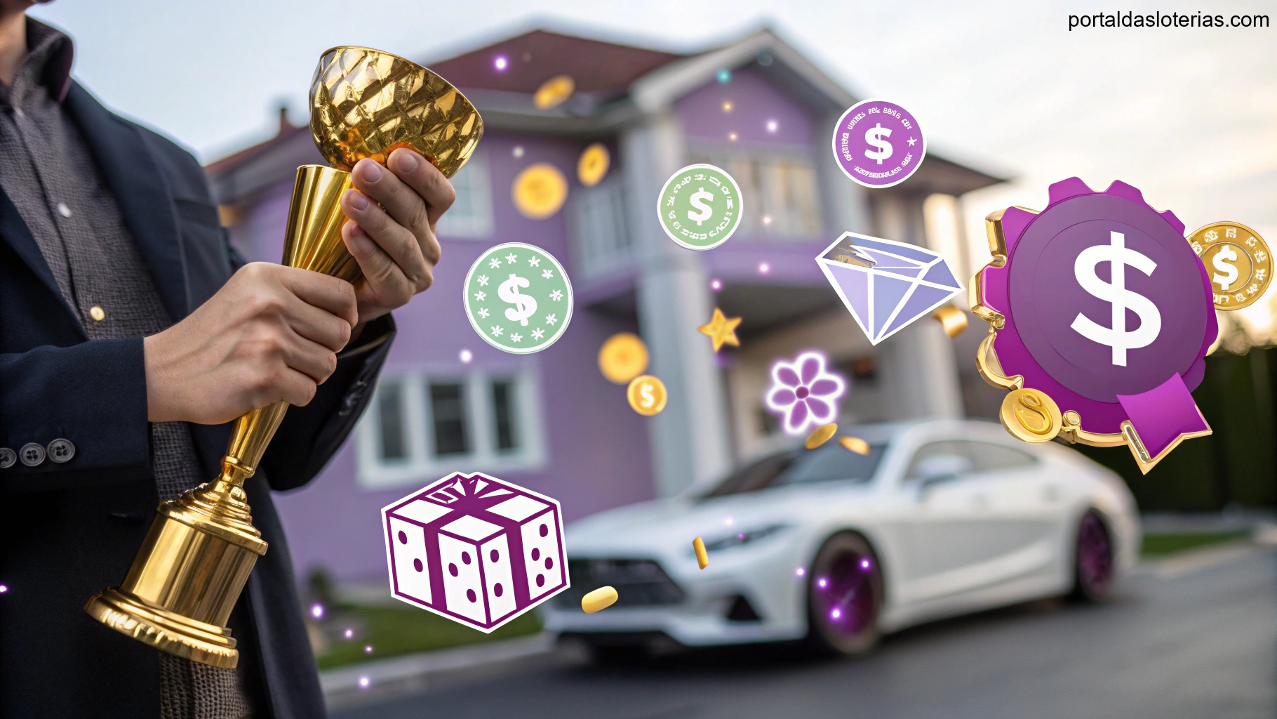 Imagem representando a sorte e riqueza, com elementos de sucesso e fortuna, relacionada ao sorteio da Quina 6619