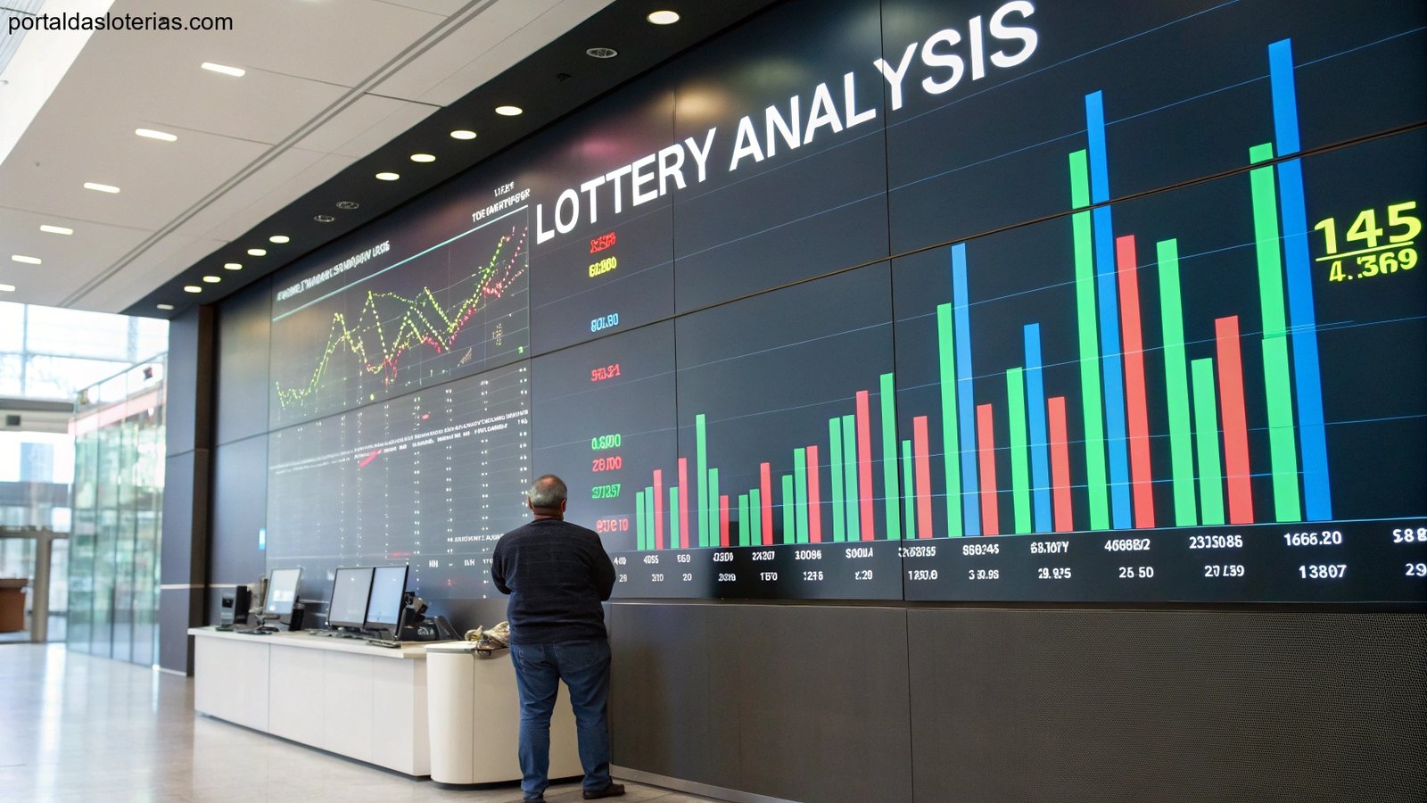 Imagem de gráficos estatísticos e análise de tendências para a Lotomania.