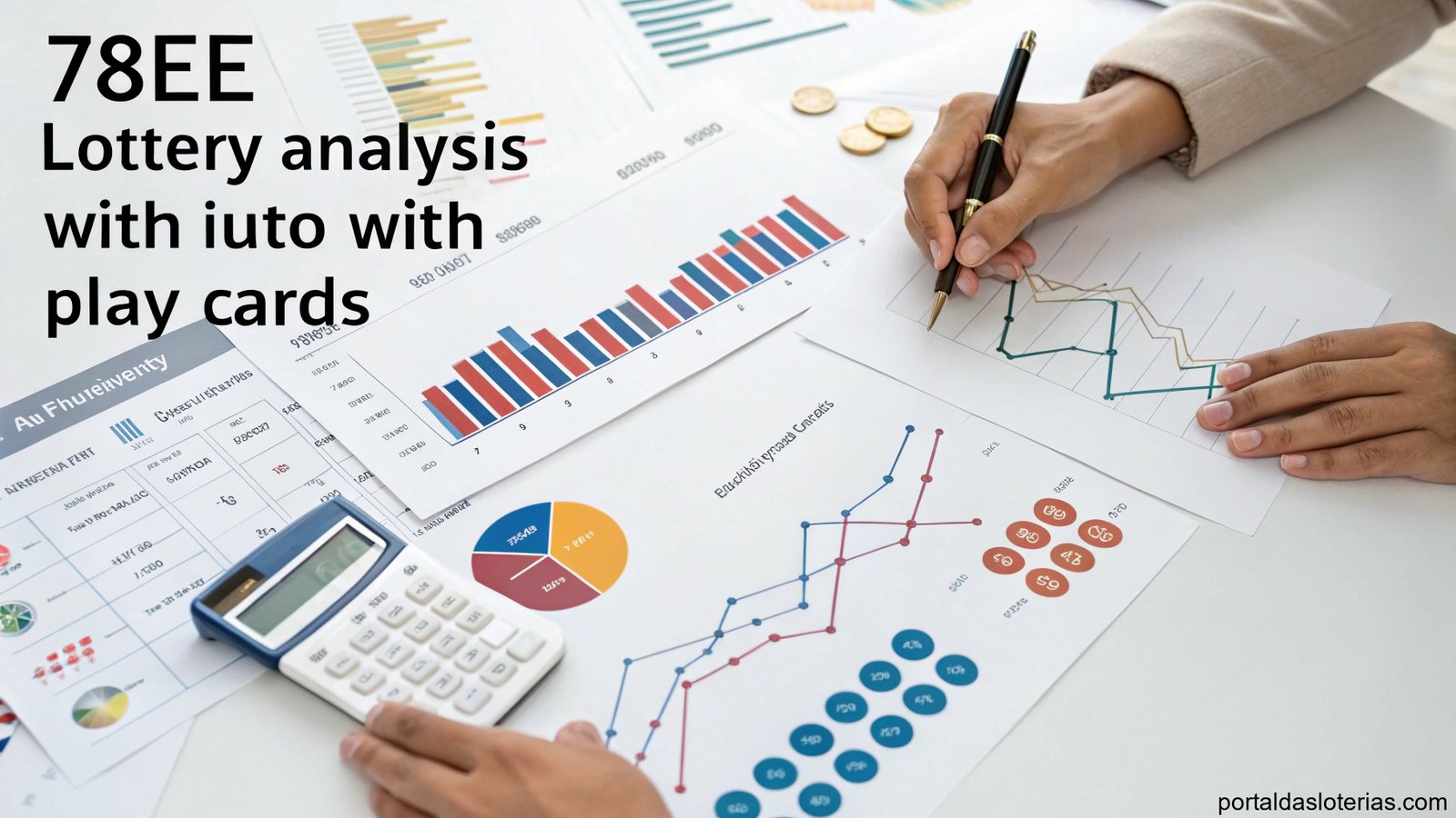 imagem de pessoas analisando dados estatísticos e gráficos matemáticos relacionados à análise de loteria