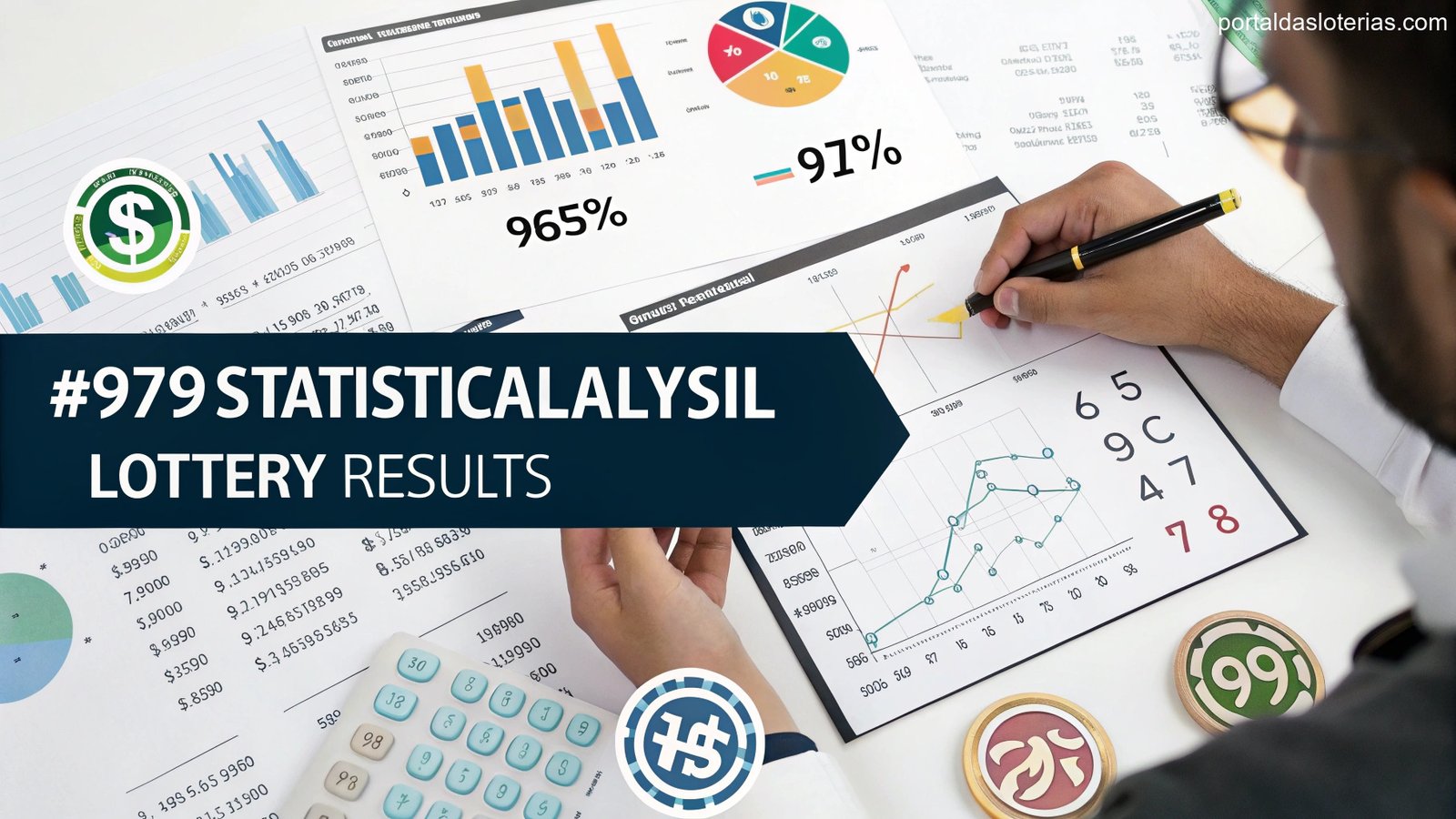 imagem de gráficos e análise matemática relacionados a loteria, com tons de marrom e dourado