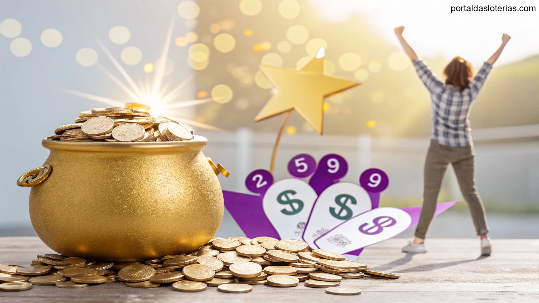 imagem ilustrativa representando sorte e prosperidade, com elementos como moedas de ouro e símbolos de riqueza.