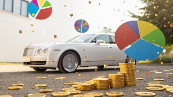 Imagem com gráficos e um carro de luxo simbolizando o resultado da Lotofácil 3397